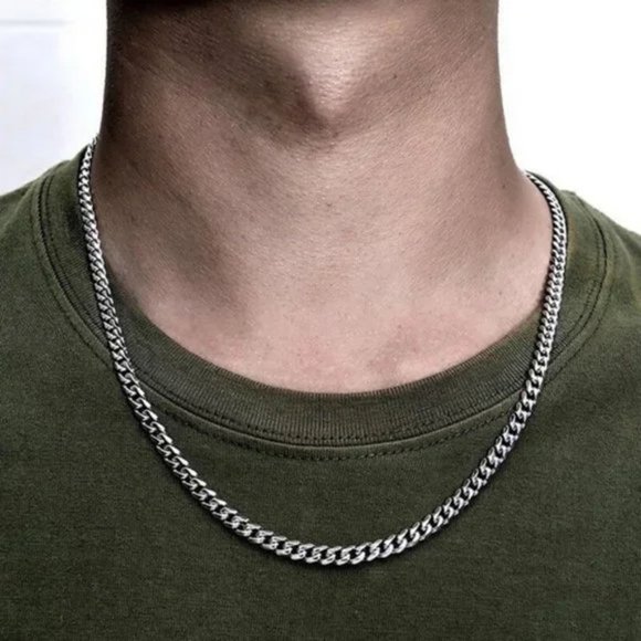 New Mens 20'' Silver Cuban Link Chain Necklace - Picture 1 of 3